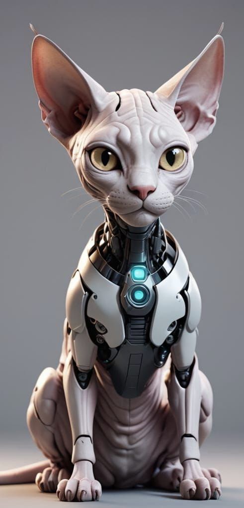 Cyberpunk Robot Sphinx Cat in Vibrant Digital Art Style