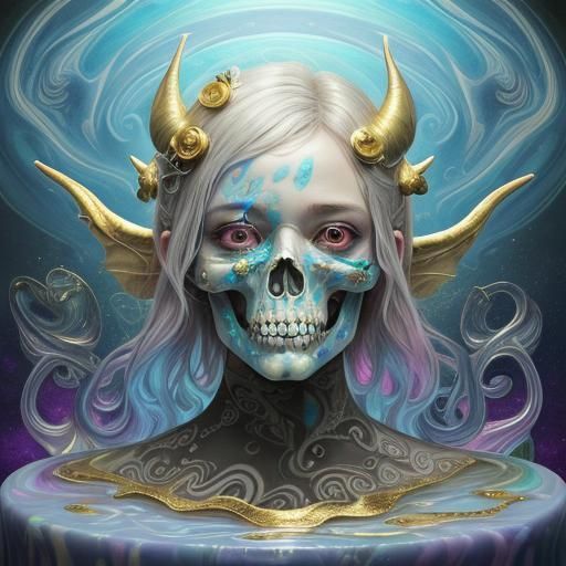 Hyper-Realistic Surrealist Bull Skull in Dystopian Faerie Ga...