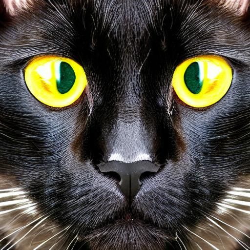 Black Cat Portrait with Yellow-Green Eyes