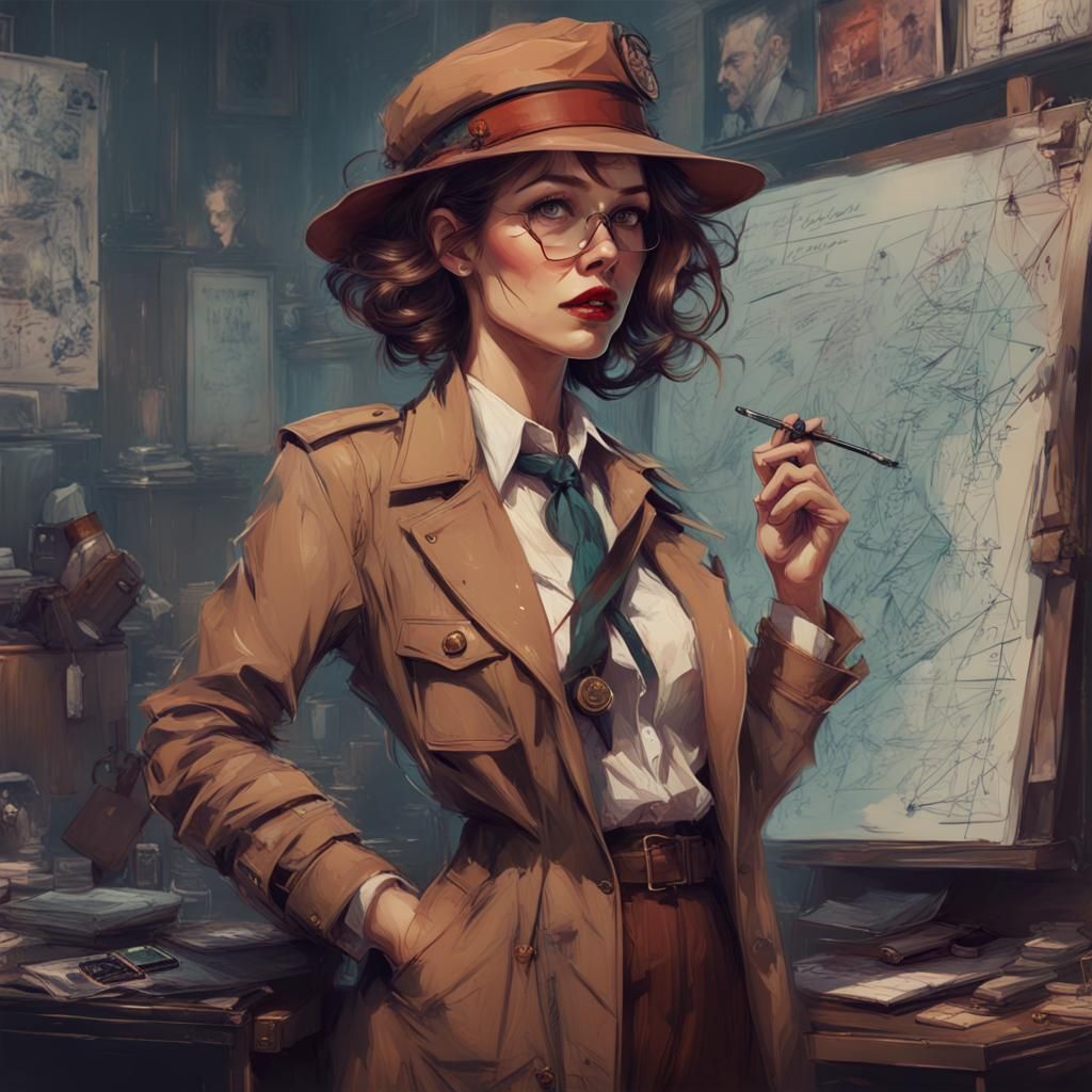 Retro Detective Goddess in Digital Dreamscapes