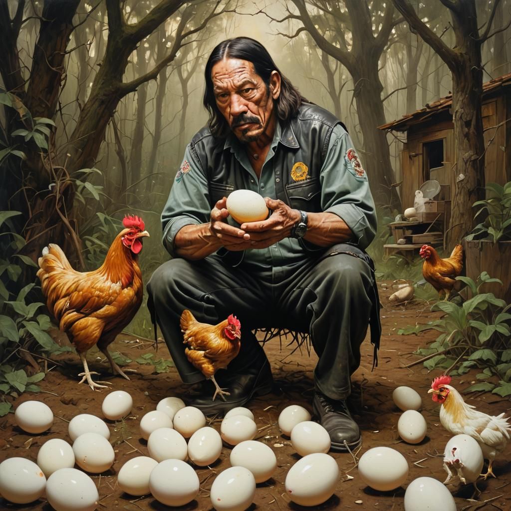 Mr Bean Chicken Hybrid Meets Danny Trejo in an Oil on Canvas...