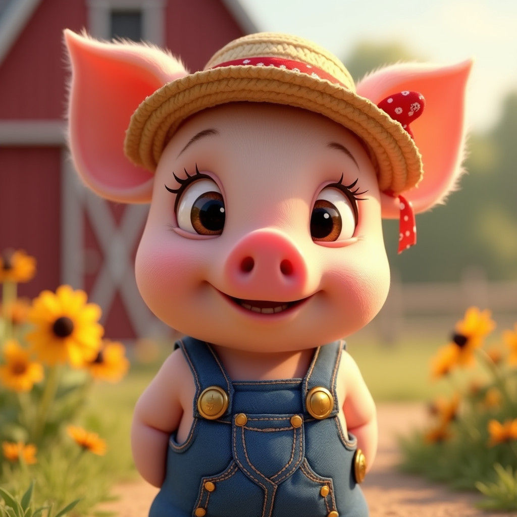 Whimsical Cartoon Pig Character in Vintage Outfit