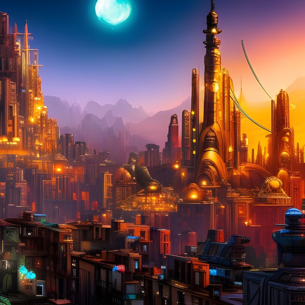 Cyberpunk Megacity at Night in Cartoon Style