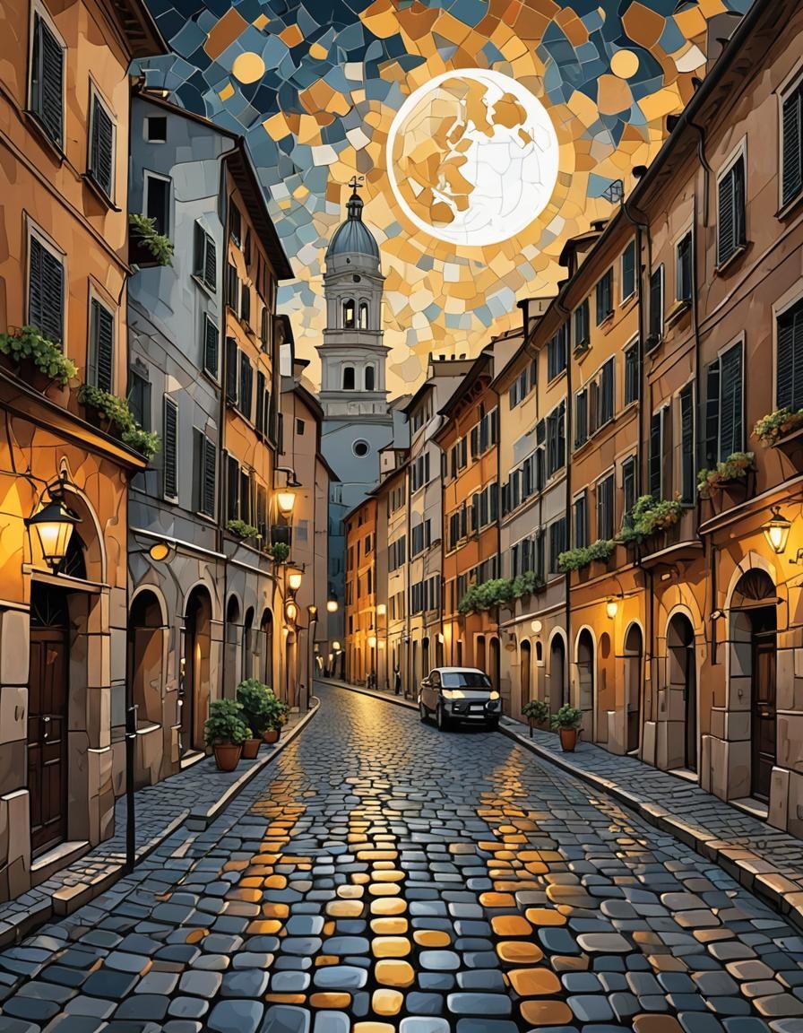 Rome's Trastevere picturesque street at nightfall