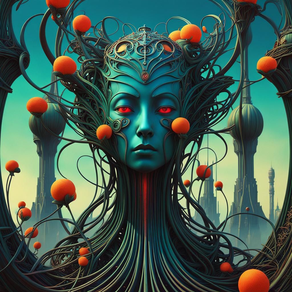 Otherworldly Beach Scene in Retrofuturistic Style