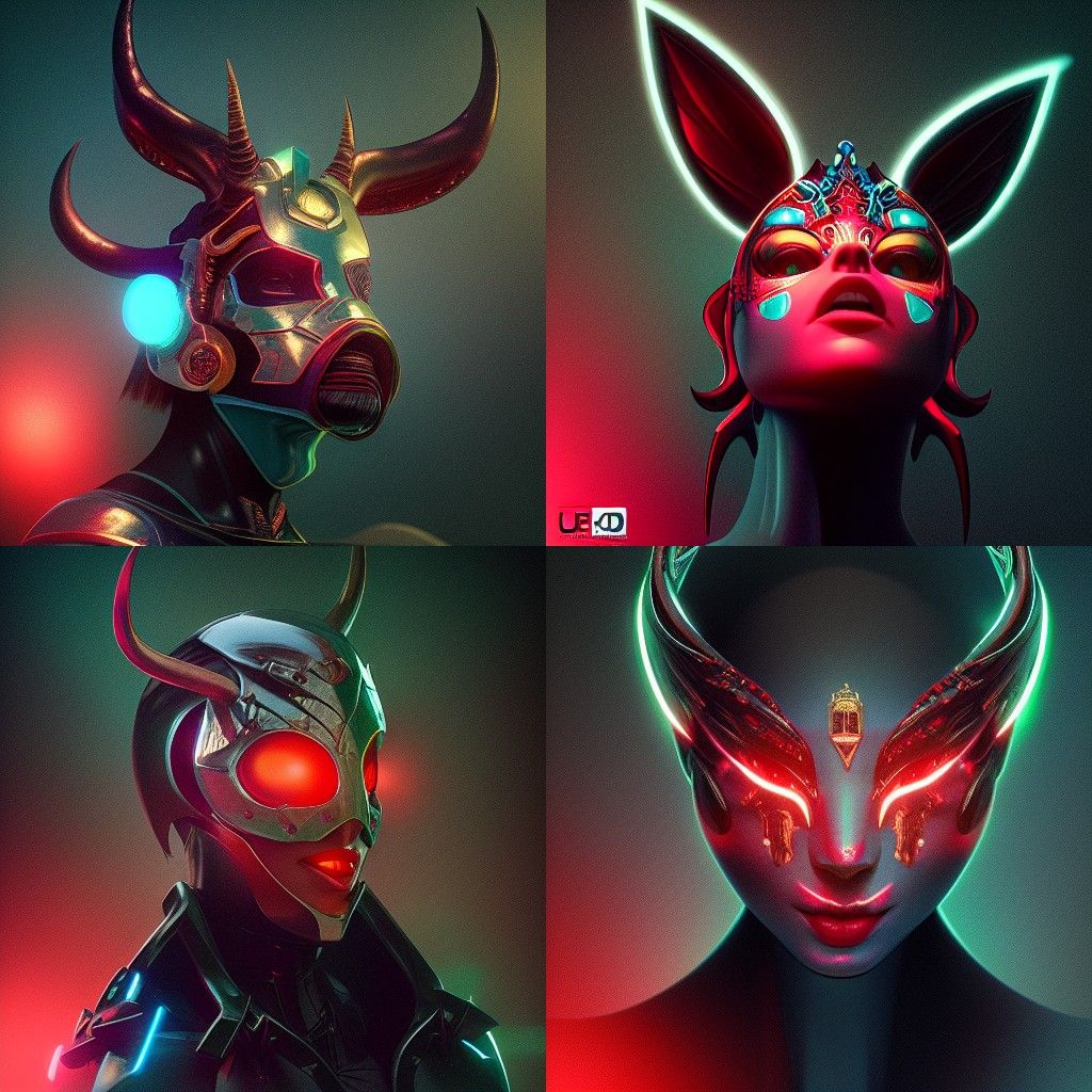 Neonpunk Goddess with Emerald and Red Grid Breastplate