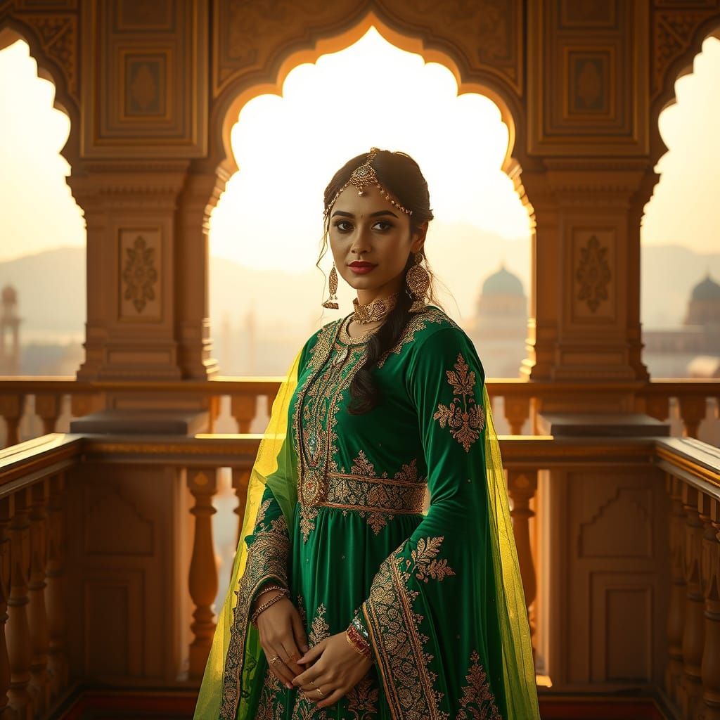 Elegant Inuit Woman in Lahore Palace, Digital Art