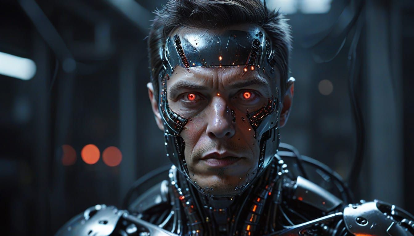 Sleek Robotic Elon Musk Portrait in Cyberpunk Style