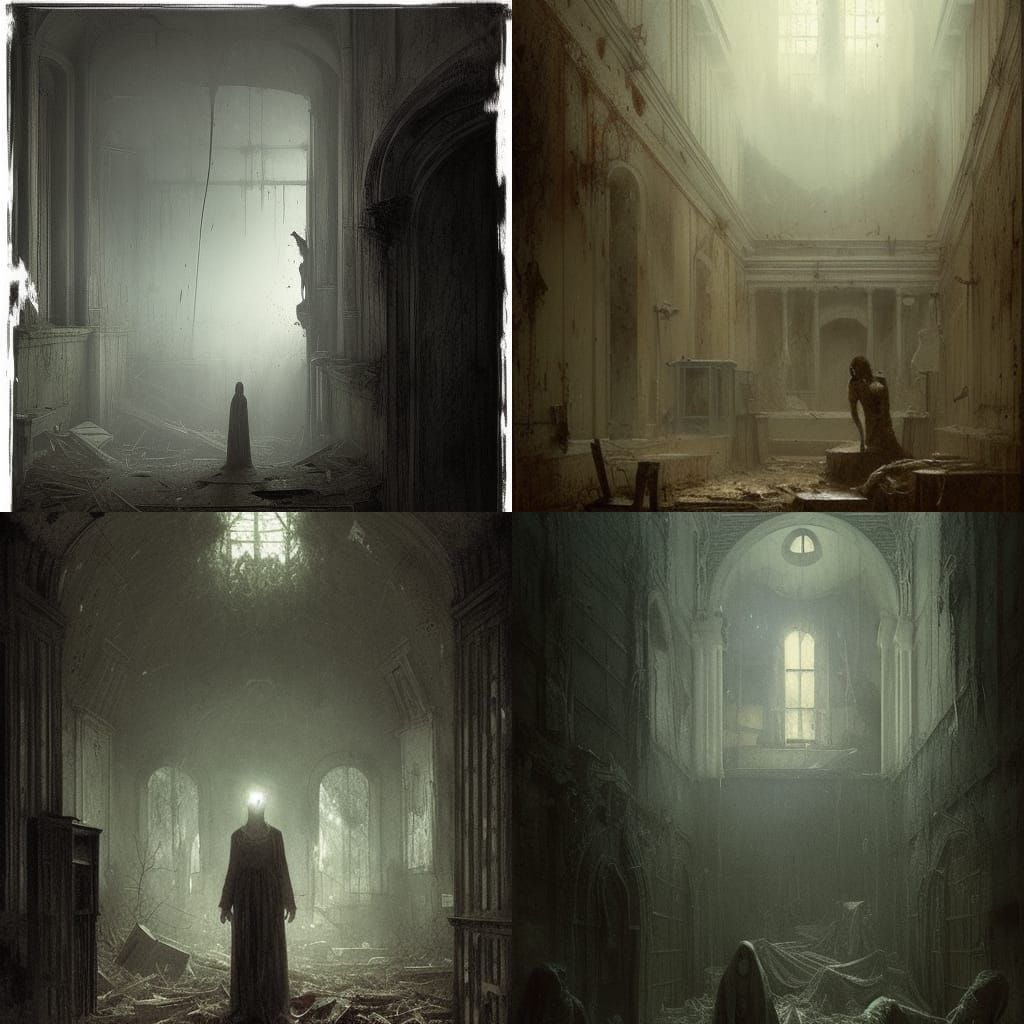 Abandoned Asylum Horror in Dark Art Style