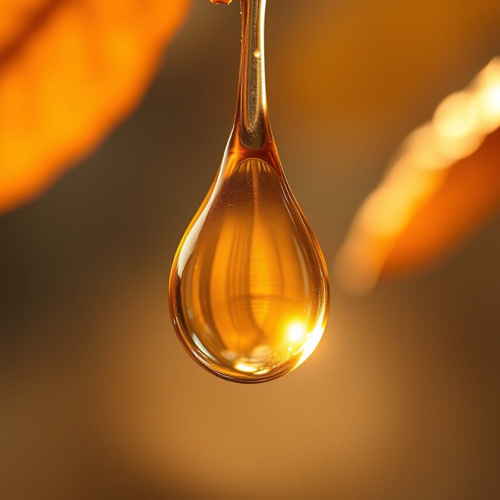 Glistening Sap Droplet Suspended in Golden Light