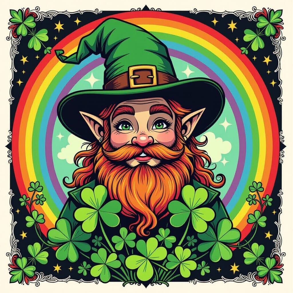 Detailed Leprechauns with Rainbows and Shamrocks