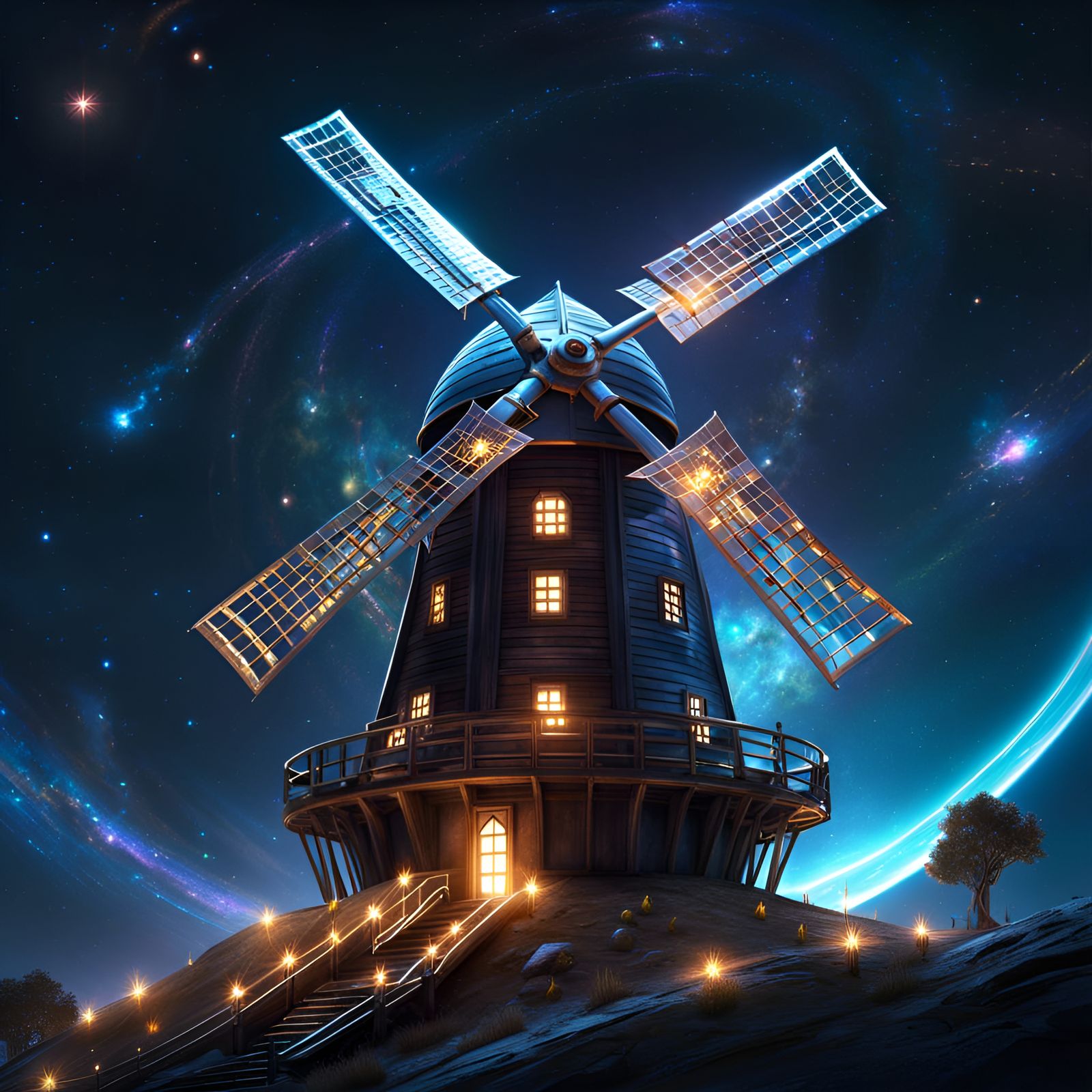Ethereal Space Windmill in Dark Fantasy HDR