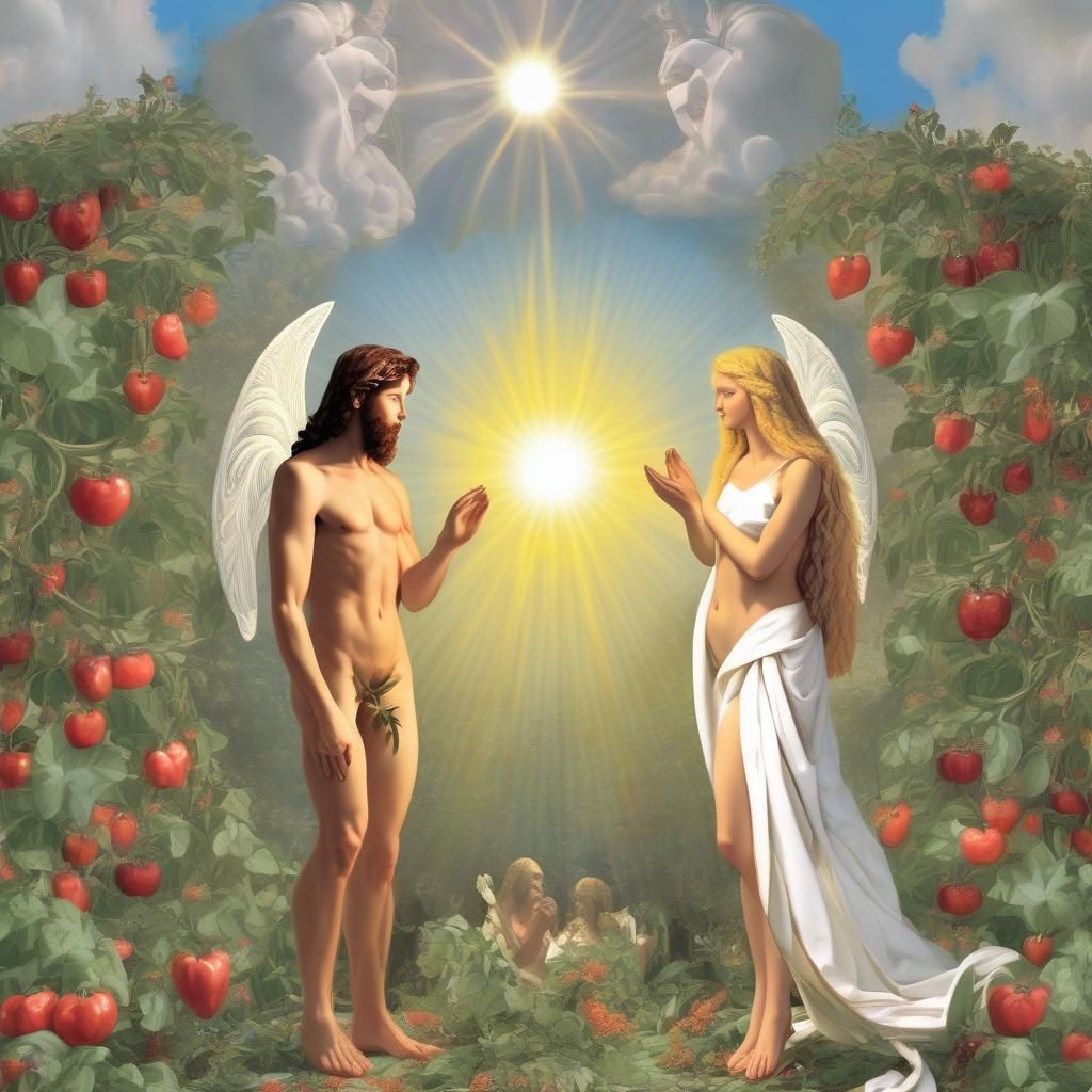 Adam and Eve in a Heavenly Eden Garden Setting