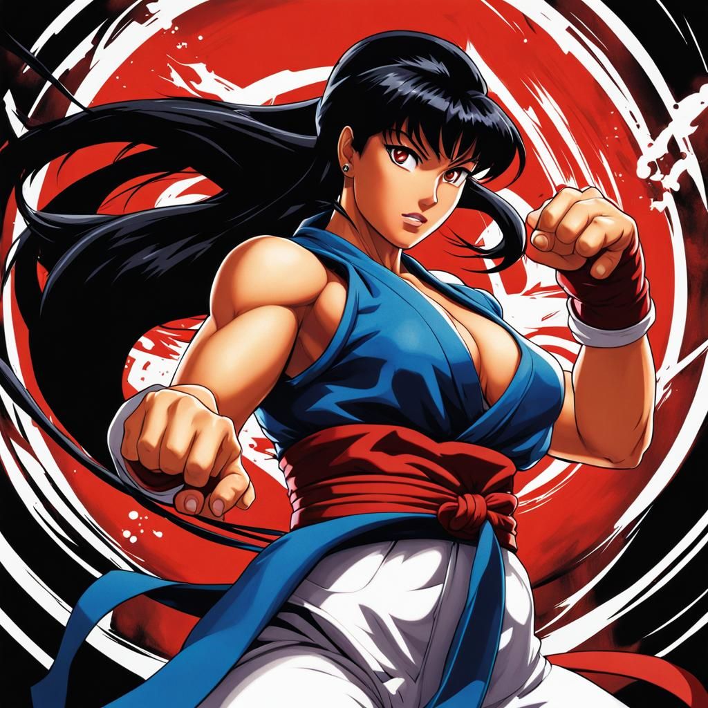 Hadouken Gathering in Cyberpunk Anime Style