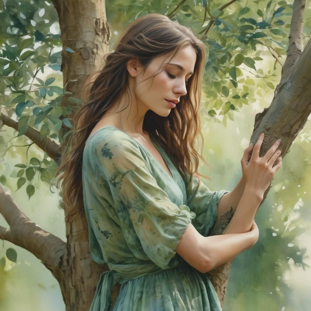 A woman hugging a tree