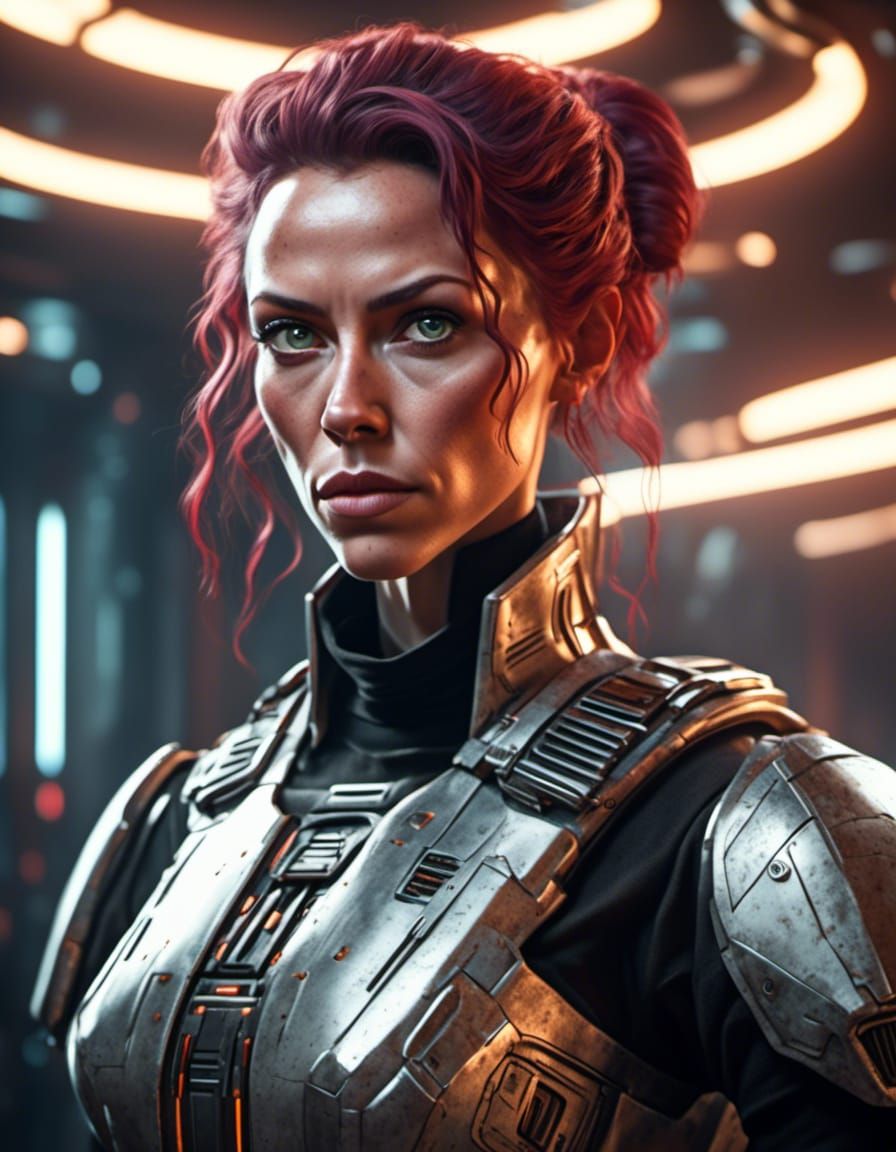 Ethereal Sci-Fi Warrior with Lightsaber, Under Two Moons