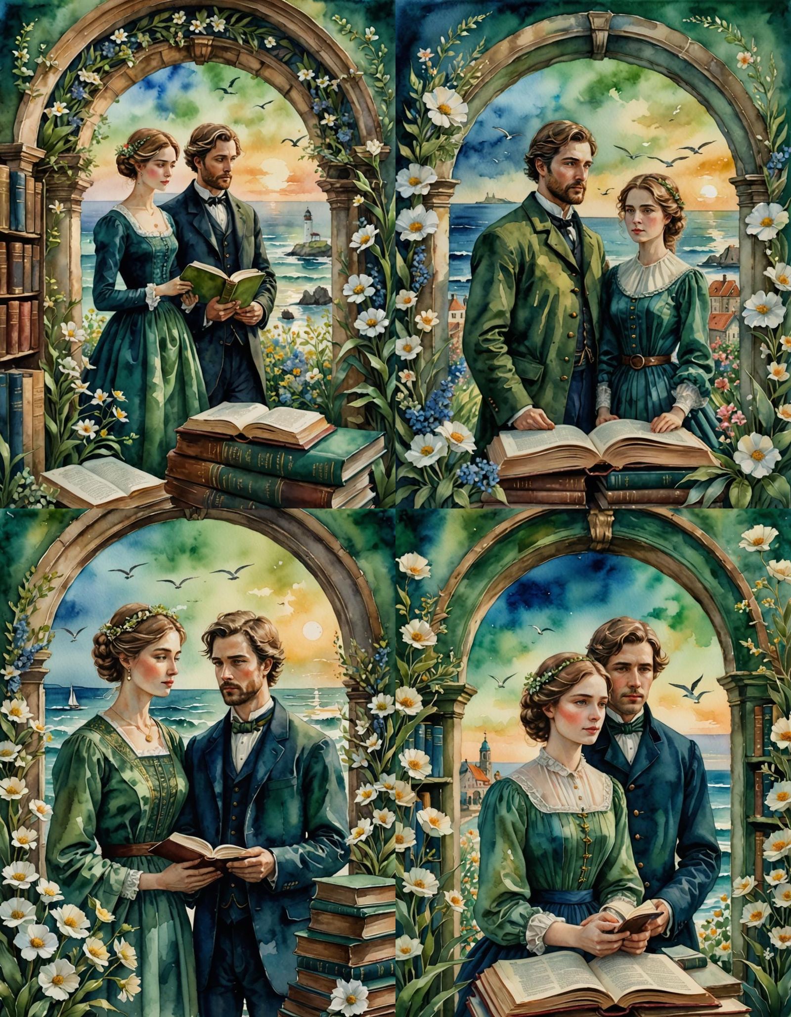 Romantic Couple Amidst Vintage Florals in Soft Focus