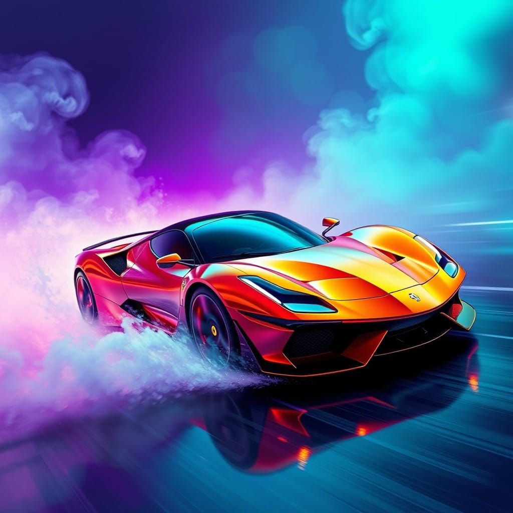Futuristic Ferrari Speeds Through Dreamlike Realm
