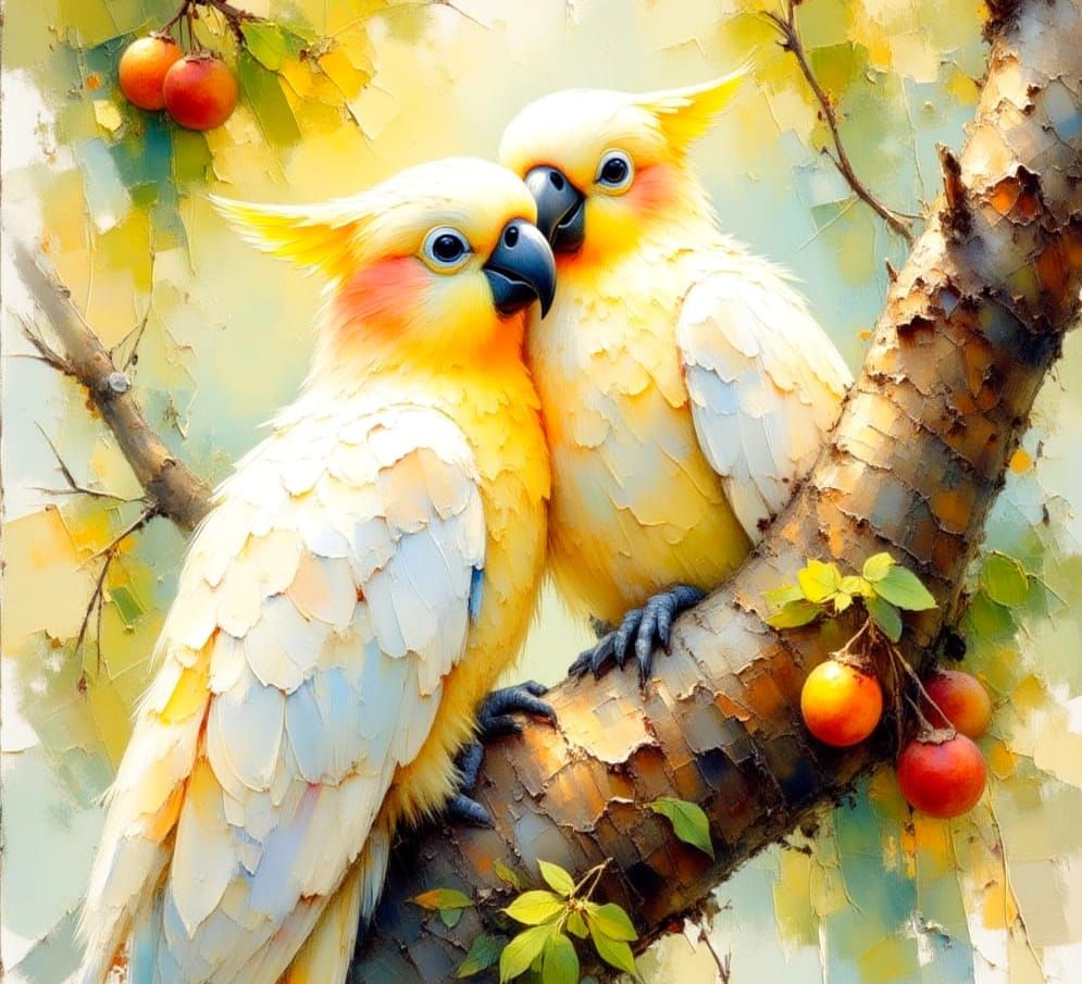 Sulphur-Crested Cockatoos in Serene Gumtree Setting