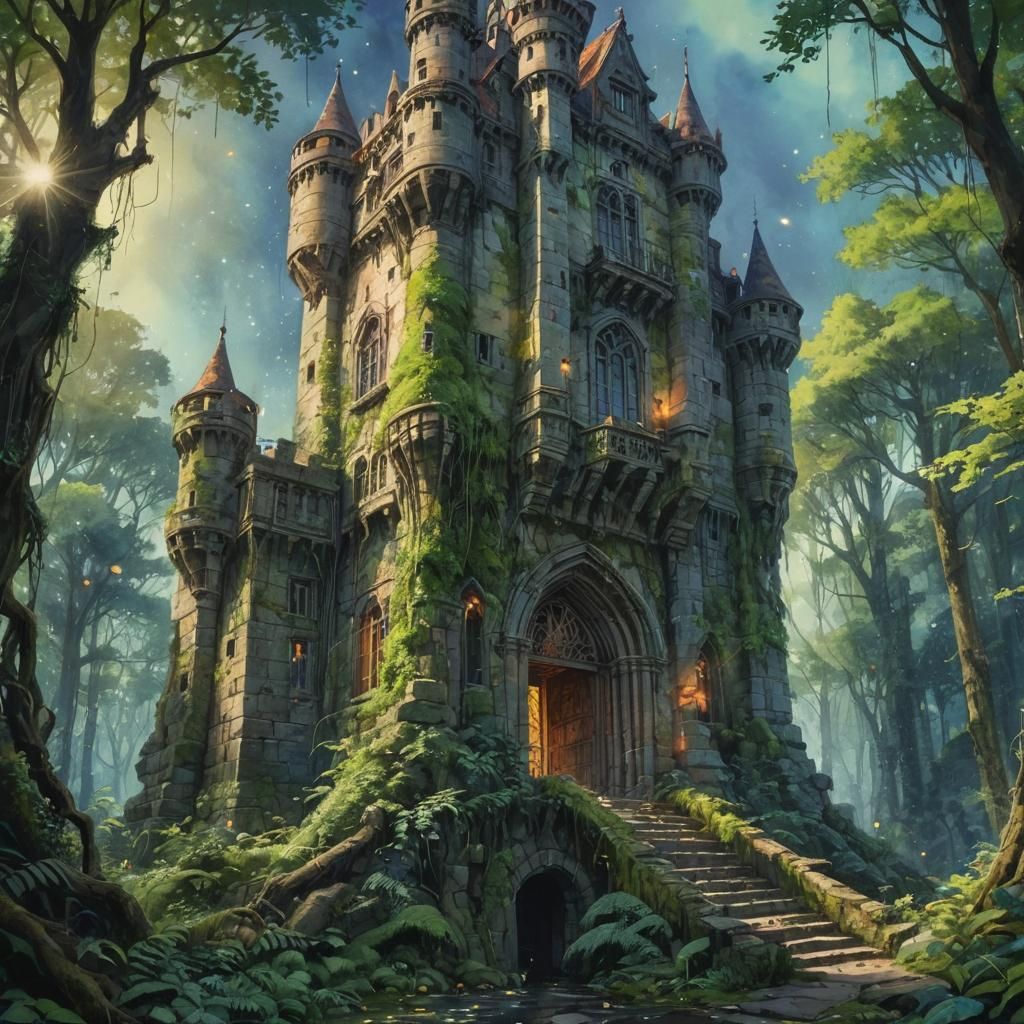 Whimsical Forgotten Castle in Vibrant Watercolor