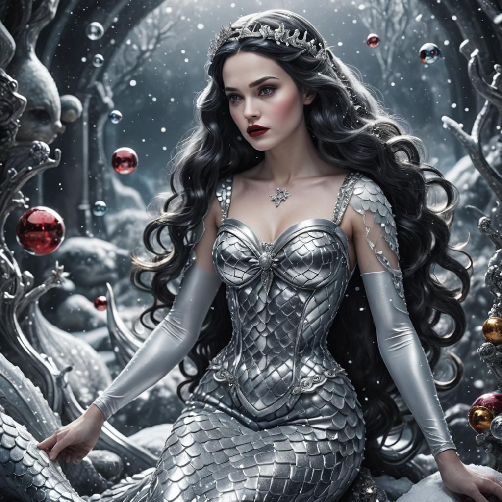 Snow White Space Mermaid in Shimmering Silver Splendor