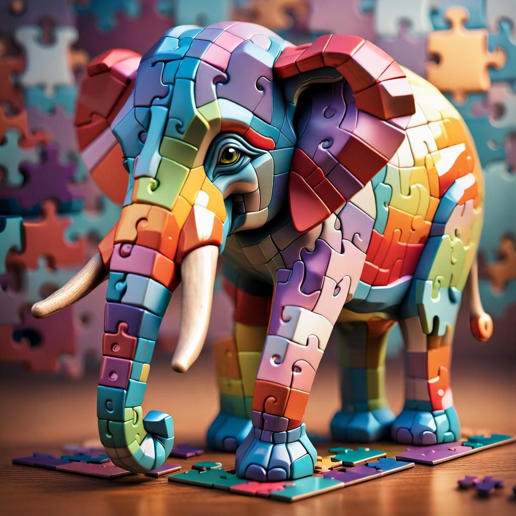 Fantasy Elephant Puzzle Cube in Hyperrealistic Splash Art