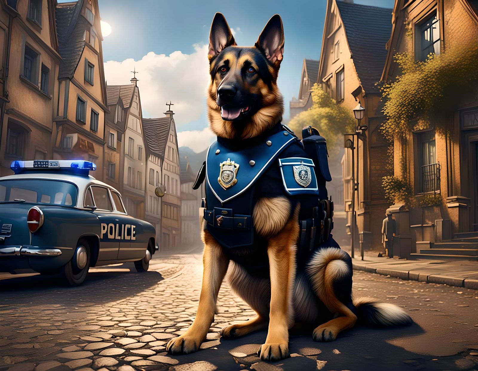 German Shepherd in Police Uniform Fantasy Art