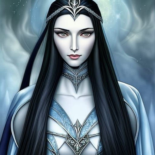 Elven Queen in Traditional Graphic Style