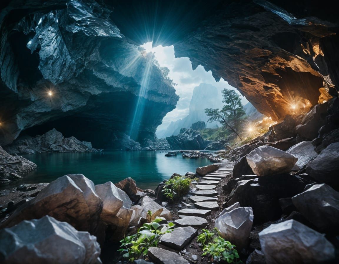 Lush Crystal Pathway in Cinematic Landscape