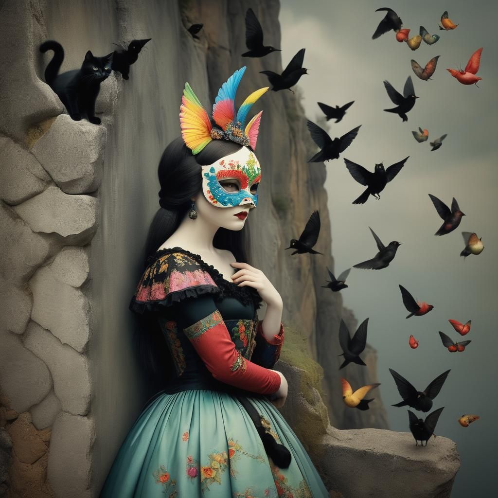 Gothic Goddess Defies Darkness on Cliffside