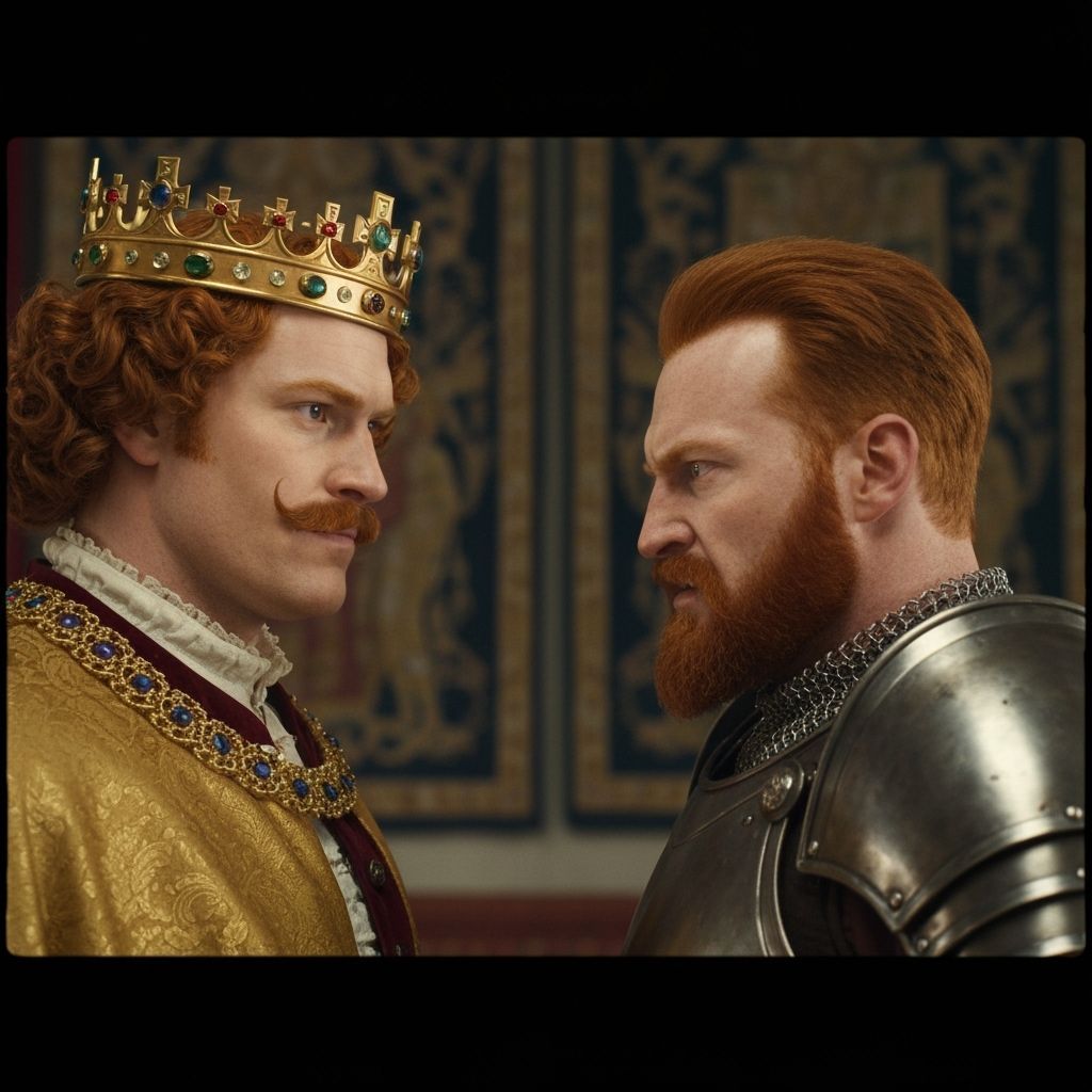 Wrathful Medieval Kings Confrontation in Ornate Palace