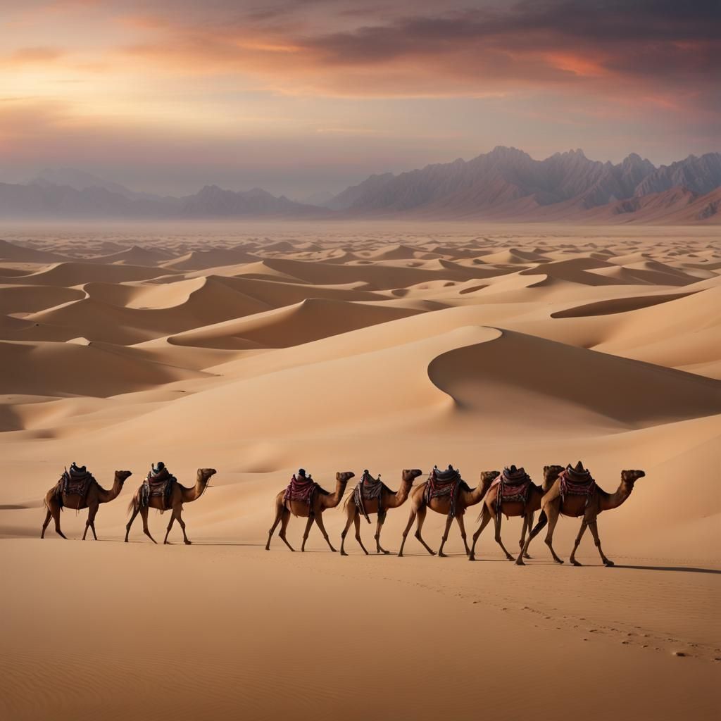 Surreal Taklamakan Desert Odyssey in a Digital Matte Paintin...