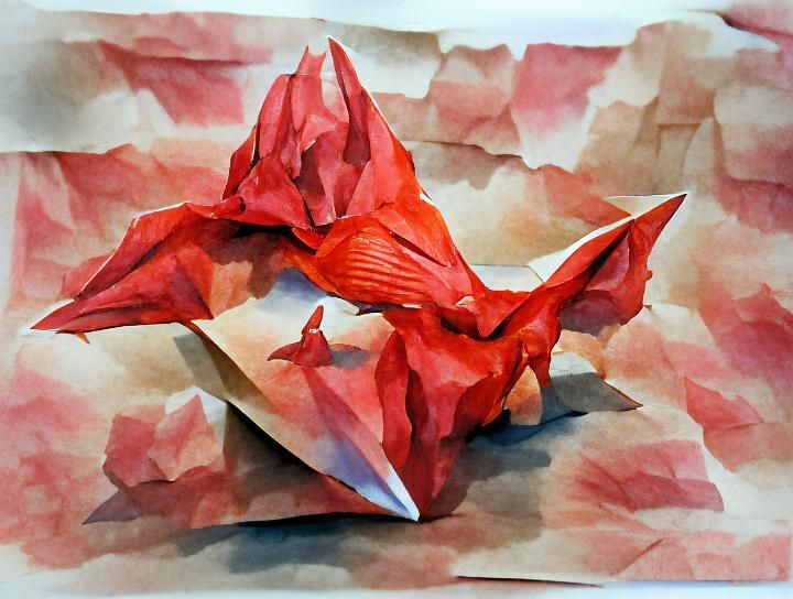 Whimsical Red Origami in Watercolor Style
