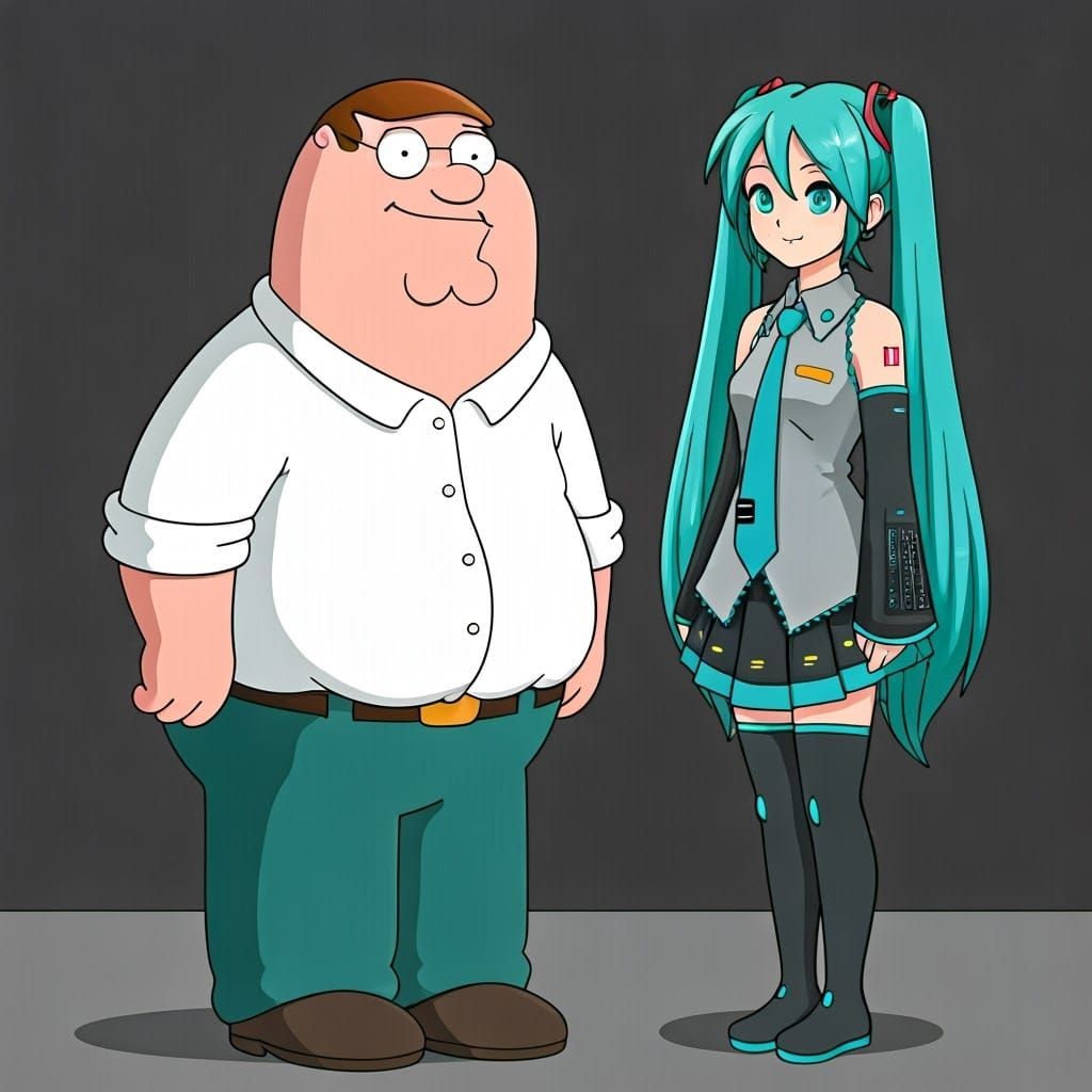 Peter Griffin Meets Hatsune Miku in Anime Style