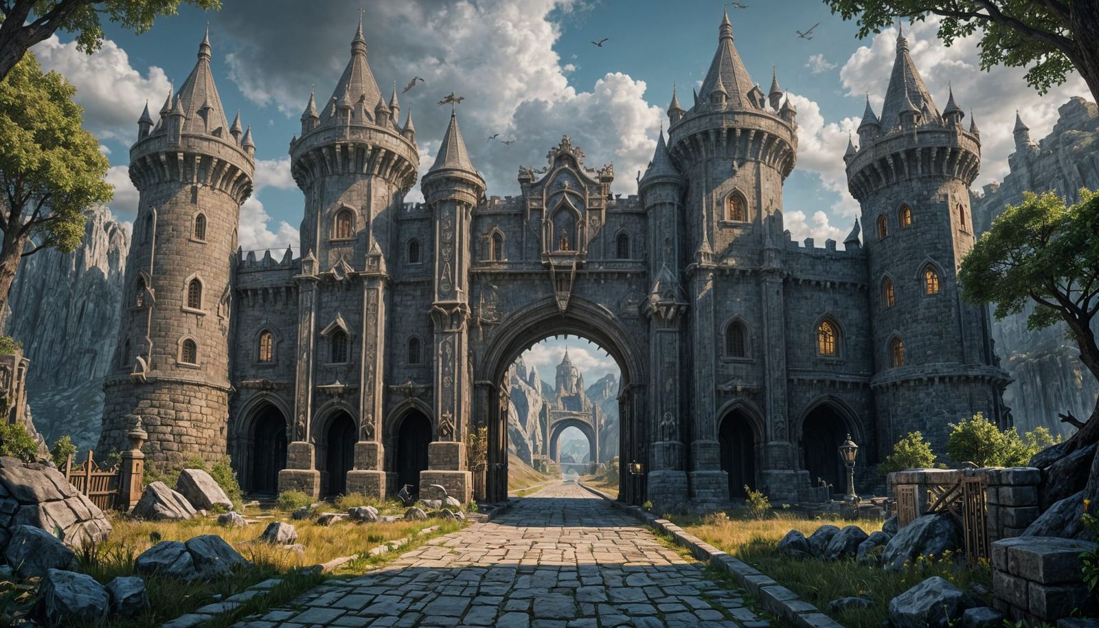 Epic Fantasy Citadel Gate in Vibrant Realism