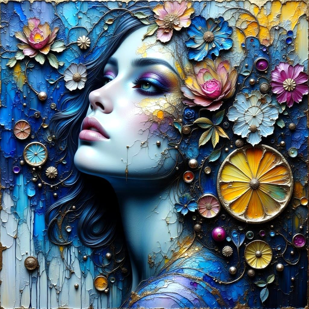 Abstract Impasto Painting with Metallic Accents