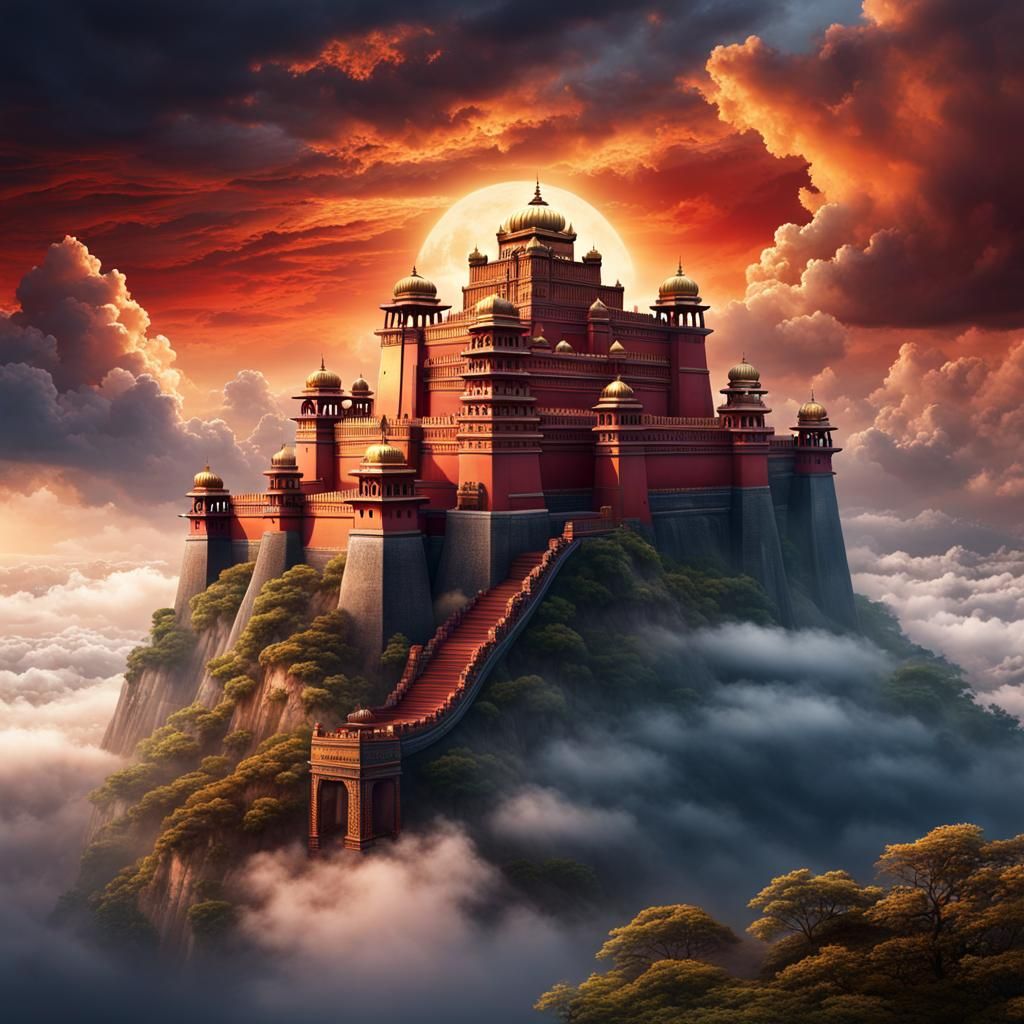 Majestic Hindu Deva Fort in the Clouds