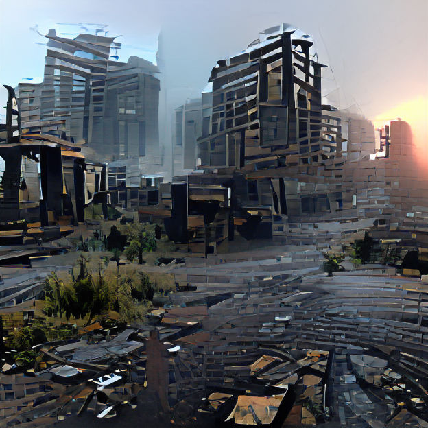 Cyberpunk Cityscape Emerging from the Ruins