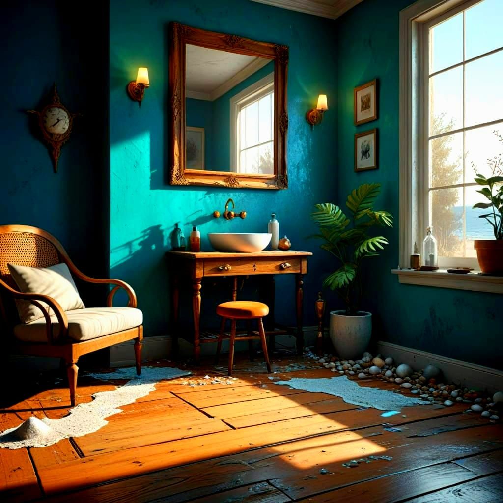 Surreal Beach Scene: Waves Crash into Coastal Home