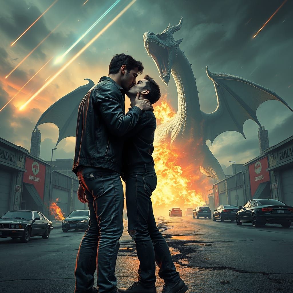 Passionate Kiss Amidst Armageddon
