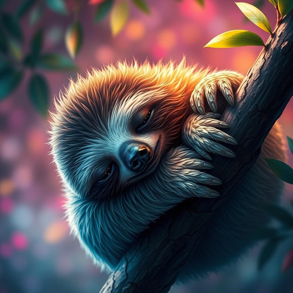 Surreal Sloth Portrait in Hyperrealistic Style