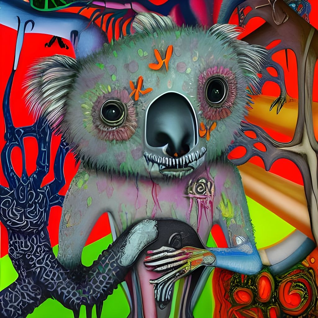 Dreamlike Koala Flight in a Rainy Whirlwind of Fantasy Horro...