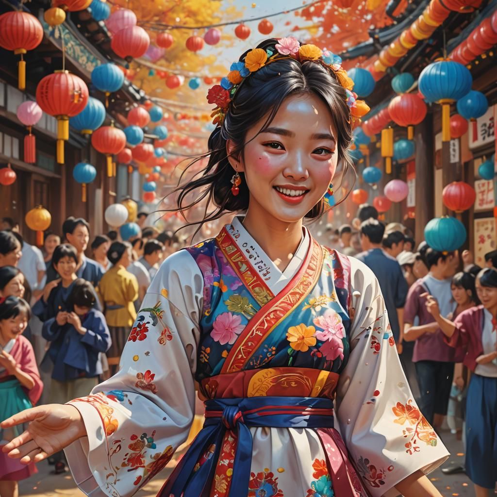 Korean Girl Celebrates Traditional Festival in Hyperrealisti...
