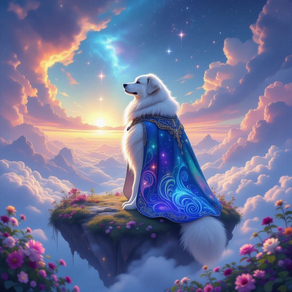 Celestial Great Pyrenees on Floating Island