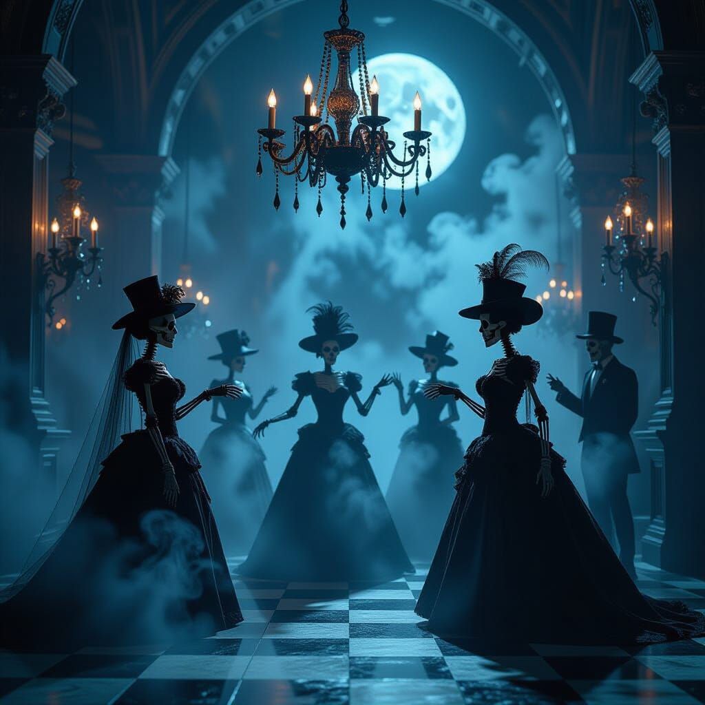 Skeletons at Eerie Moonlight Masquerade Ball