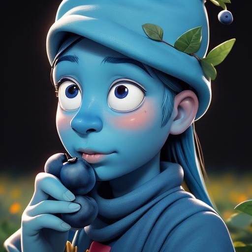 Vibrant Blue Skinned Portrait in a Blueberry Field