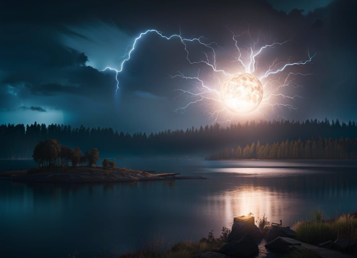 Glowing Celestial Sphere Over Serene Lake