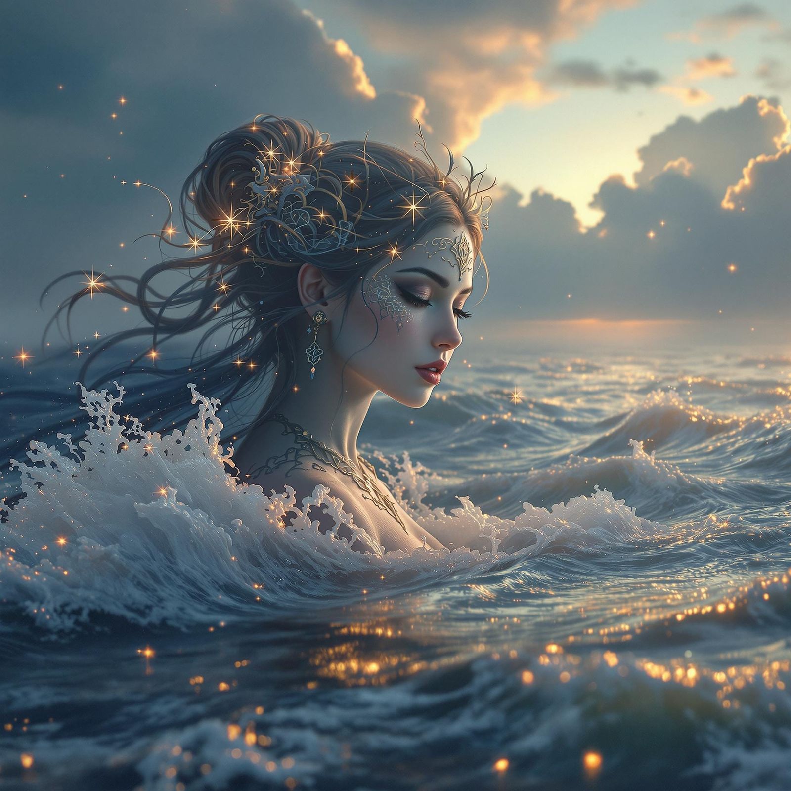 Whimsical Fairy Goddess Amidst Ethereal Oceanic Dreamscape