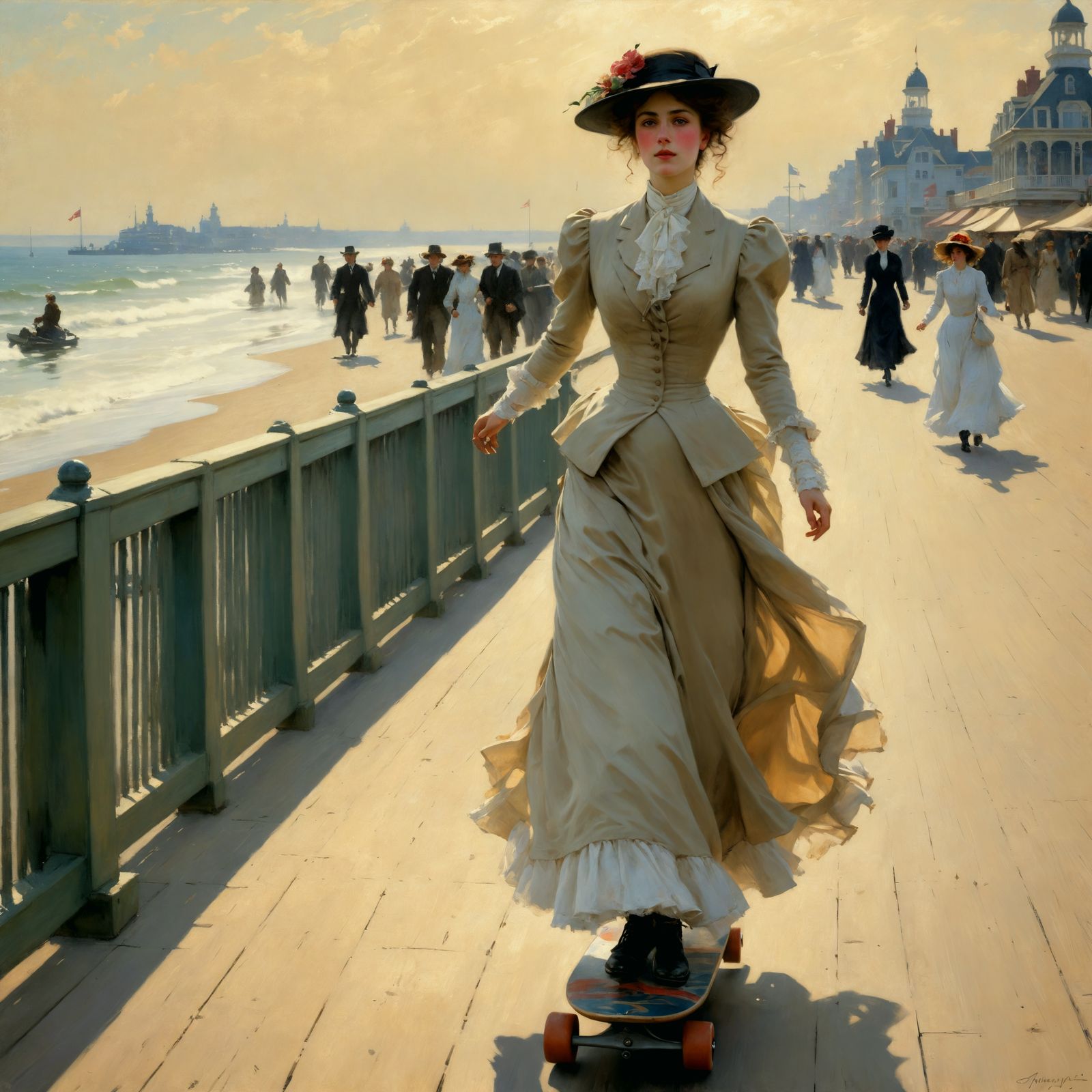 Edwardian Skateboarding in a Seaside Town
