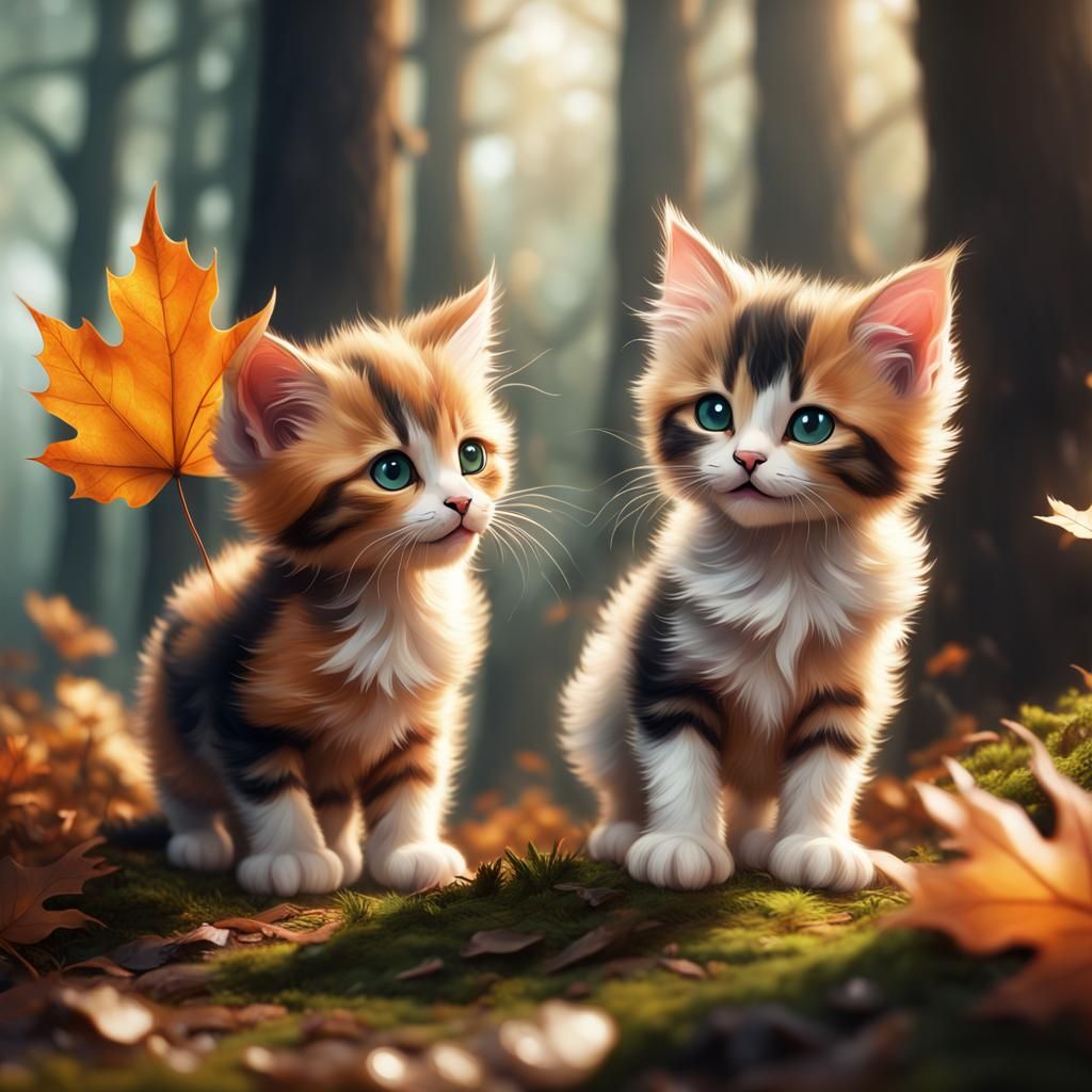 Surreal Whimsy in Oak Forest: Two Fanciful Kittens